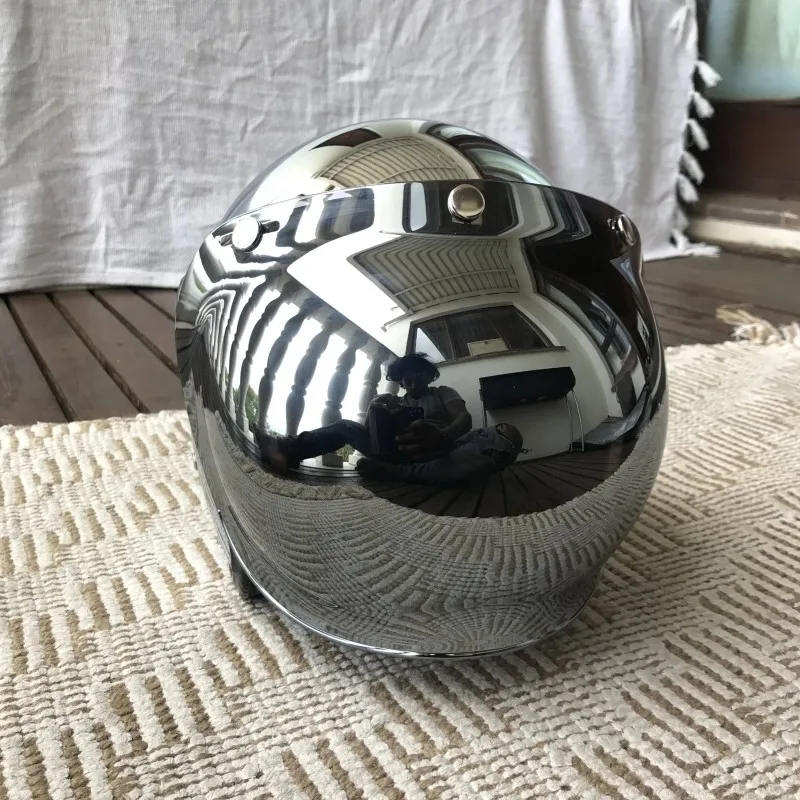 Motorcycle Gear Vintage - Mirror Silver Chrome Motorcycle Open Face