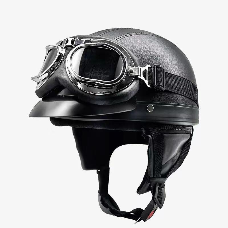 Motorcycle Gear Vintage - Vintage Leather Half Helmet for Men